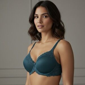 Triumph Beauty-Full Darling Bra Lace Trim Underwire Teal 34DD Sexy Coquette